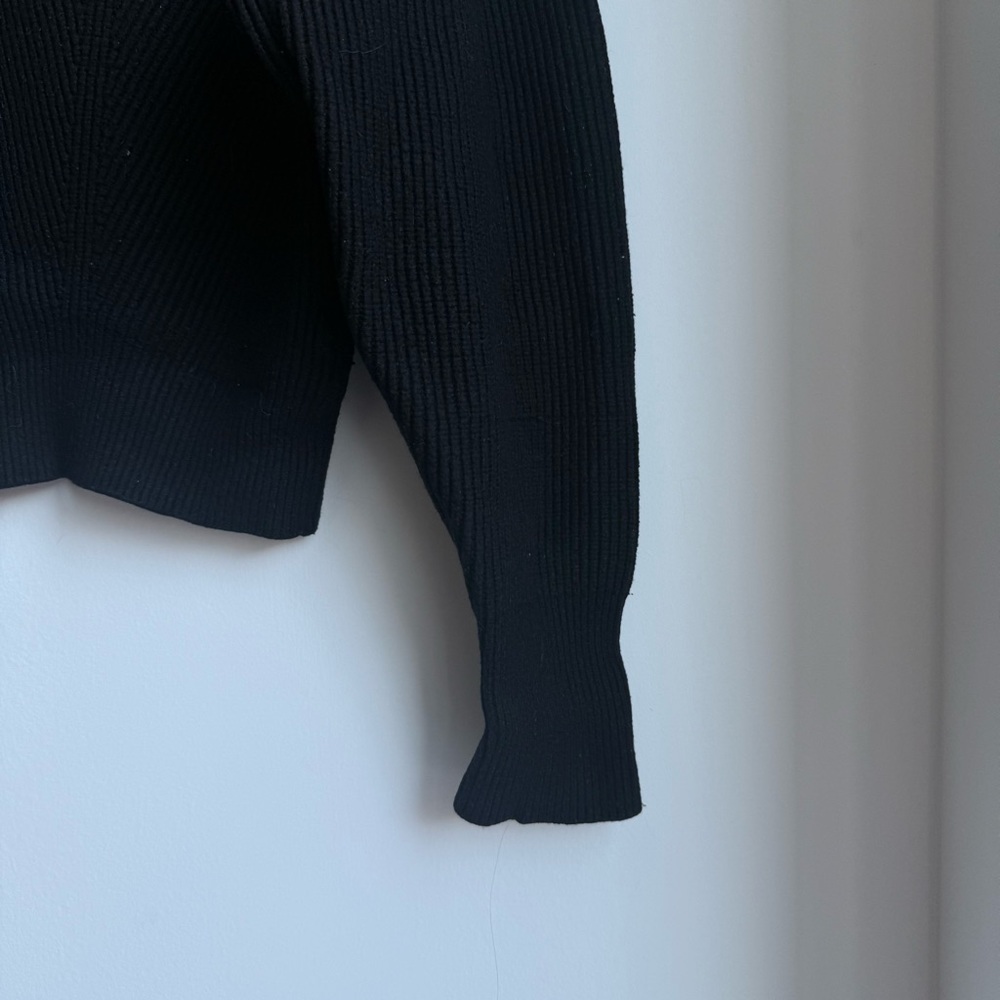 Zara Black Ribbed Knit Sweater Size S Cropped Crew Neck - Picture 5 of 7